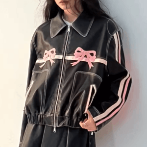 Veste Harajuku Y2Kstyle Rose Noeud Veste Avec Nœud Élégant Rose Vestes Harajuku