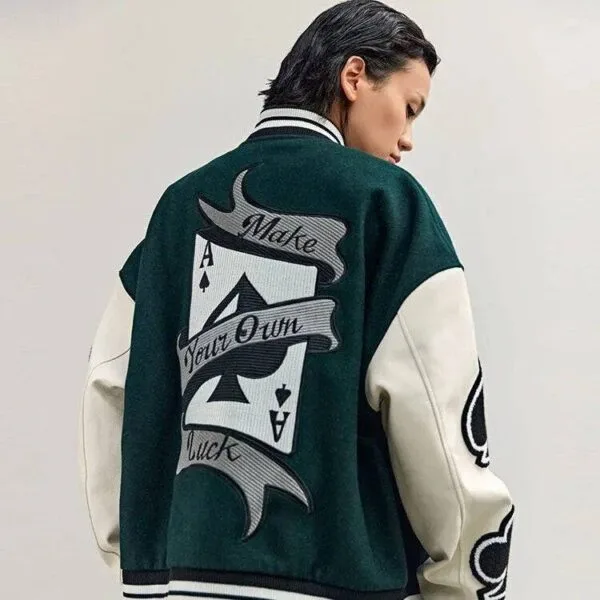 182Bd81Ea25270B7D1C2Fe8353D17Fe6 Y2Kstyle.fr Veste Universitaire Verte Élégante