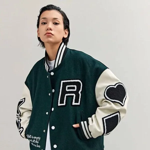 3F24Bb08A5741E4197Af64E1F93A5029 Y2Kstyle.fr Veste Universitaire Verte Élégante