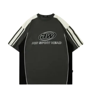 T-shirt oversized gris charcoal avec logo AW SPIKY HEAD, style streetwear moderne.