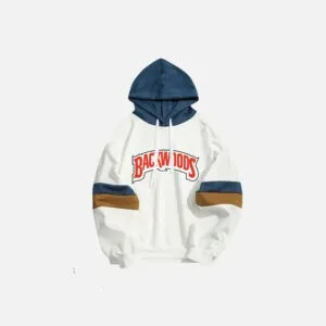 Hoodie Backwoods Blanc Et Bleu, Design Moderne Avec Imprimé Rouge, Style Casual Tendance.