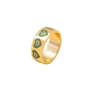 Bague En Or Avec Motifs En Cœur Verts, Élégante Et Contemporaine Pour Toutes Occasions.