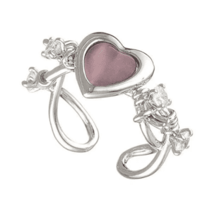 Bague En Argent Avec Cœur Rose Et Cristaux, Parfaite Pour Un Cadeau Romantique.