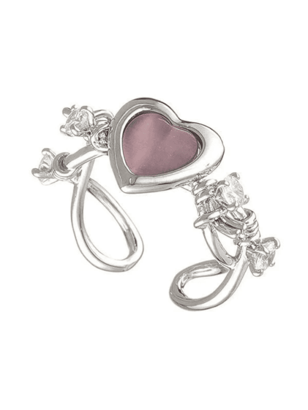 Bague En Argent Avec Cœur Rose Et Cristaux, Parfaite Pour Un Cadeau Romantique.