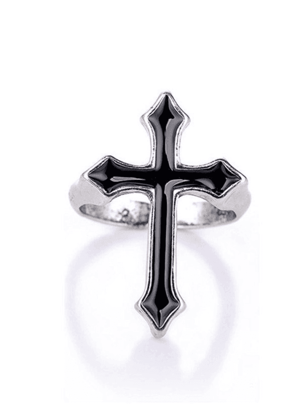 Bague Croix Moderne En Argent Avec Émail Noir, Symbole De Style Et Daffirmation Personnelle.