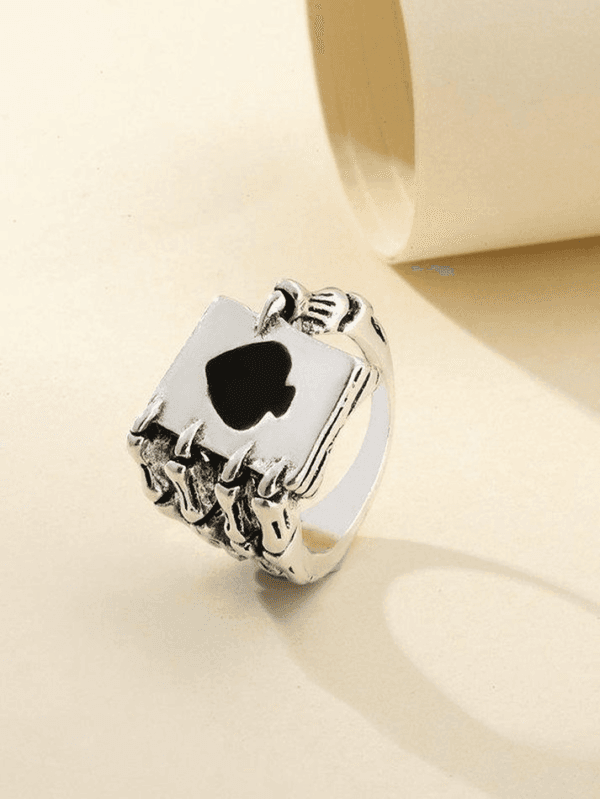 Bague En Argent, Design Livre Et Cœur Noir, Symbole Damour Et De Savoir.