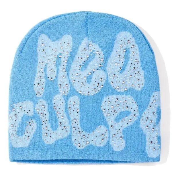 Bonnet Bleu Ciel Mea Culpa Avec Strass, Chic Et Confortable Pour Lhiver.