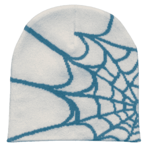 Bonnet Blanc Et Bleu Avec Motif Araignée, Style Créatif Et Confortable Pour Lhiver.