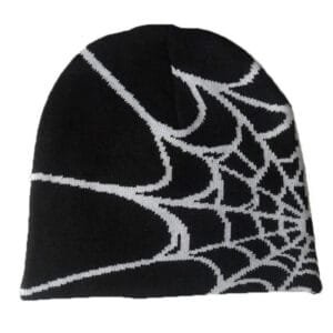 Bonnet noir avec motif araignée, parfait pour un style Y2K unique et tendance.