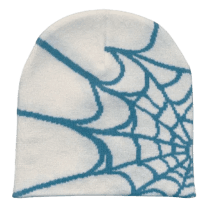 Bonnet Blanc Avec Motif De Toile Daraignée Teal, Idéal Pour Style Décontracté Et Confort.