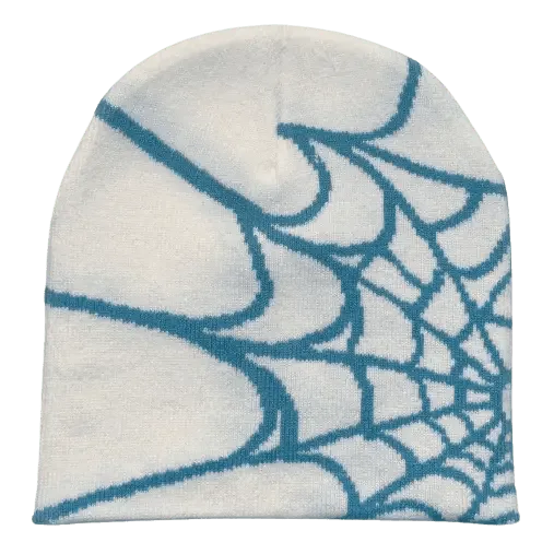 Bonnet Blanc Avec Motif De Toile Daraignée Teal, Idéal Pour Style Décontracté Et Confort.