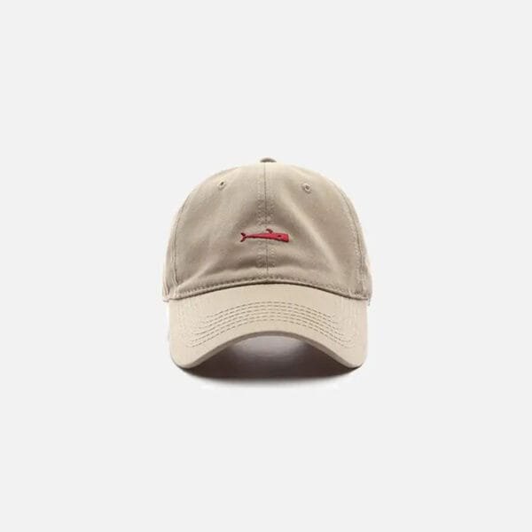 Casquette Beige Tendance Avec Logo De Poisson Rouge, Parfaite Pour Le Loisir Et Les Activités Extérieures.