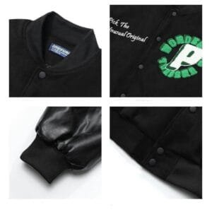 Veste Bomber Noire Tendance Avec Broderie Colorée Et Textures Variées Pour Un Style Unique.