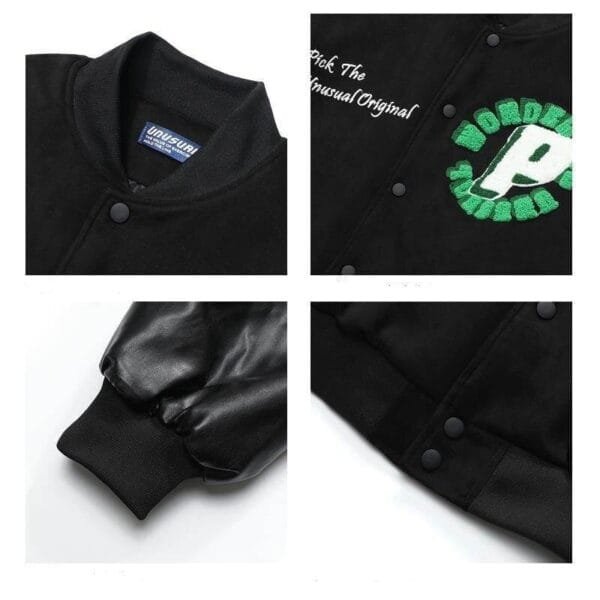 Veste Bomber Noire Tendance Avec Broderie Colorée Et Textures Variées Pour Un Style Unique.