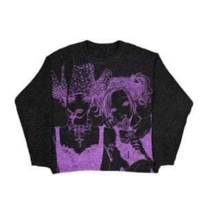 Sweatshirt noir avec design graphique moderne et audacieux, parfait pour un style décontracté.