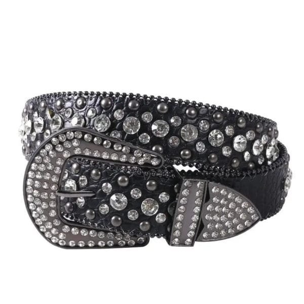 Ceinture Noire À Rivets Brillants, Style Y2K, Parfaite Pour Accessoires Audacieux Et Élégants.