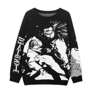 Sweater noir avec graphisme Death Note, tendance Y2K pour fans danime.