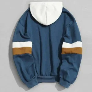 Hoodie Bleu Et Blanc Tendance Avec Détails Color-Block Pour Un Look Décontracté Et Stylé.