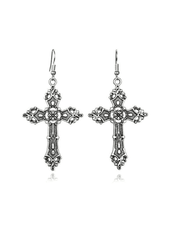 Boucles Doreilles Croix En Argent, Élégantes Et Détaillées, Inspirées Du Style Y2K.