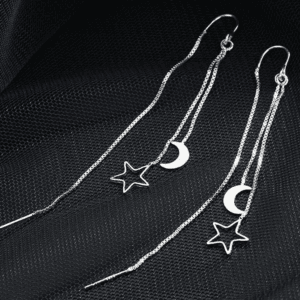 Boucles Doreilles En Argent Étoile Et Lune, Élégantes Et Modernes Pour Toutes Occasions.