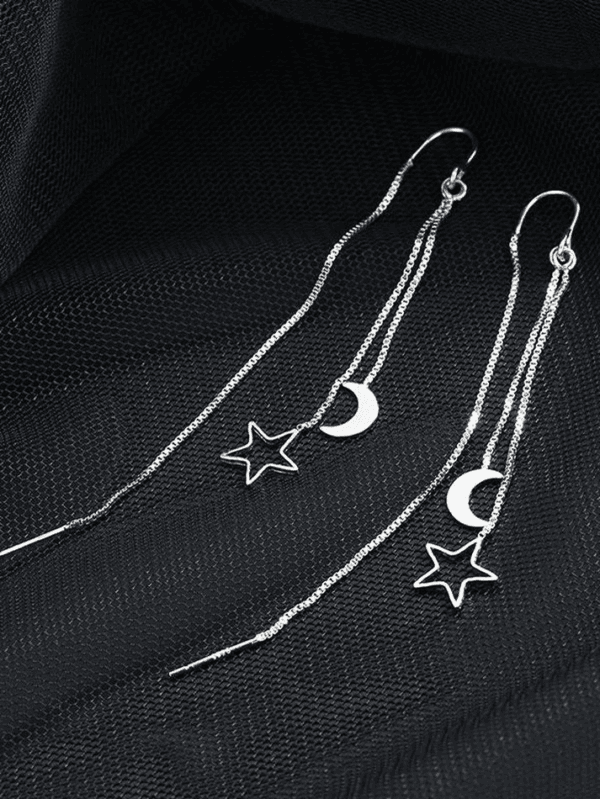 Boucles Doreilles En Argent Étoile Et Lune, Élégantes Et Modernes Pour Toutes Occasions.