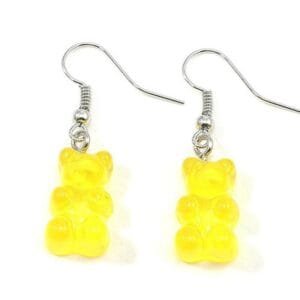 Boucles Doreilles En Résine Jaune En Forme Dours Gommé, Tendance Et Amusantes.