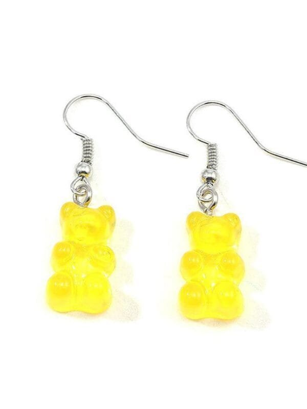 Boucles Doreilles En Résine Jaune En Forme Dours Gommé, Tendance Et Amusantes.