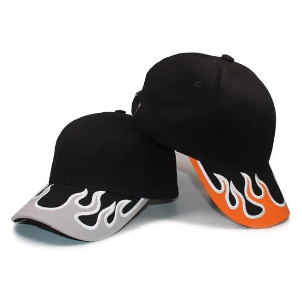 Casquettes Noires Avec Motifs De Flammes Vibrantes, Style Y2K Pour Un Look Dynamique.