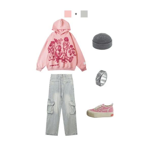 Hoodie Rose Tendance Et Style Streetwear Y2K Pour Un Look Décontracté Et Stylé.