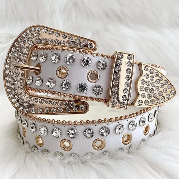 Ceinture Blanche Élégante Ornée De Rhinestones, Parfaite Pour Sublimer Vos Tenues.