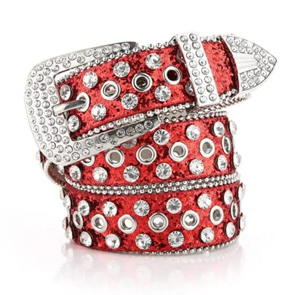 Ceinture Rouge Glamour Avec Strass Brillants Et Boucle Unique, Parfaite Pour Toutes Les Occasions.