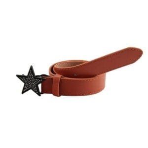 Ceinture En Cuir Orange Avec Boucle Étoile, Tendance Et Lumineuse, Idéale Pour Tout Style.