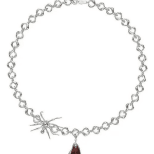 Collier En Argent Avec Charm Araignée Et Pendentif Rouge Captivant, Un Bijou Unique Et Audacieux.