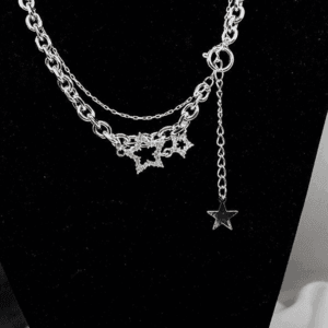 Collier Argent Avec Étoiles, Strass Scintillants, Élégance Y2K Pour Toutes Occasions.