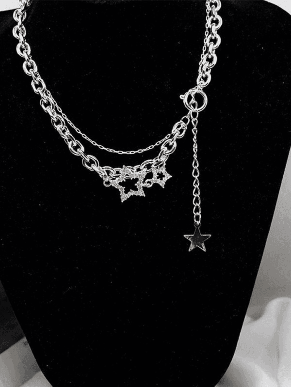 Collier Argent Avec Étoiles, Strass Scintillants, Élégance Y2K Pour Toutes Occasions.