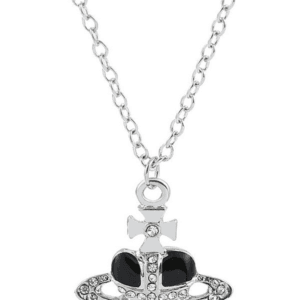 Collier élégant avec pendentif couronne en strass et cœur noir, style Y2K.