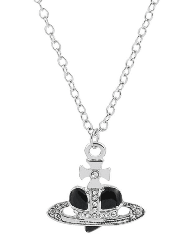 Collier Élégant Avec Pendentif Couronne En Strass Et Cœur Noir, Style Y2K.