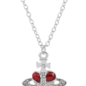 Collier Élégant En Forme De Couronne Avec Cœur Rouge En Strass, Idéal Pour Vos Tenues.