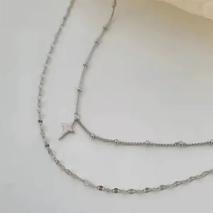 Collier Double Couche Breloque Etoile Y2K Star Y2Kstylefr Y2Kstyle.fr