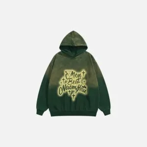 Hoodie Vert Artistique Avec Imprimé Lumineux Et Effet Dégradé, Parfait Pour Le Style Décontracté.