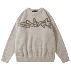 Pull beige doux avec graphisme de requin, idéal pour un look décontracté et tendance.