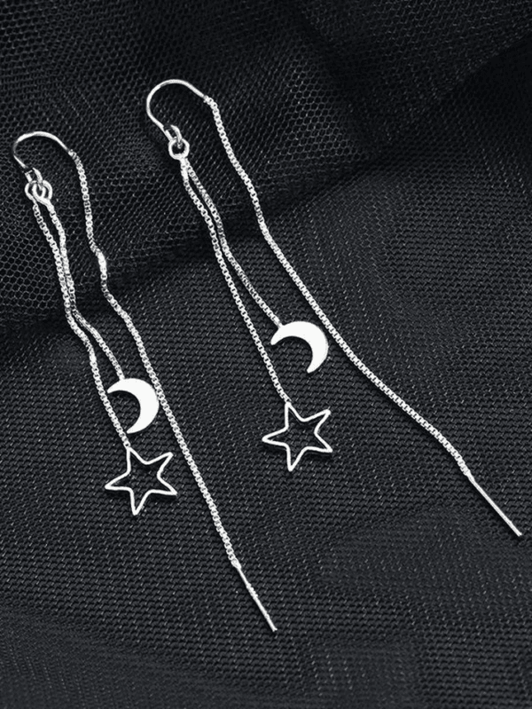 Boucles Doreilles En Argent Lune Et Étoile, Élégantes Et Modernes Pour Tous Les Styles.