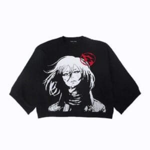 Sweatshirt noir avec design artistique rouge, moderne et stylé pour un look décontracté.