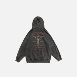 Sweatshirt élégant avec graphique de crucifixion, parfait pour un look décontracté et artistique.