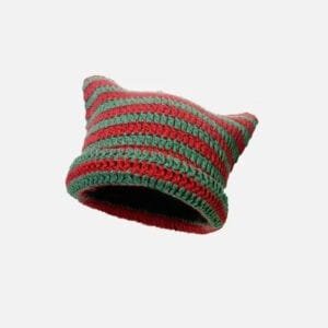 Bonnet festif rouge et vert avec oreilles delfe, idéal pour lhiver.