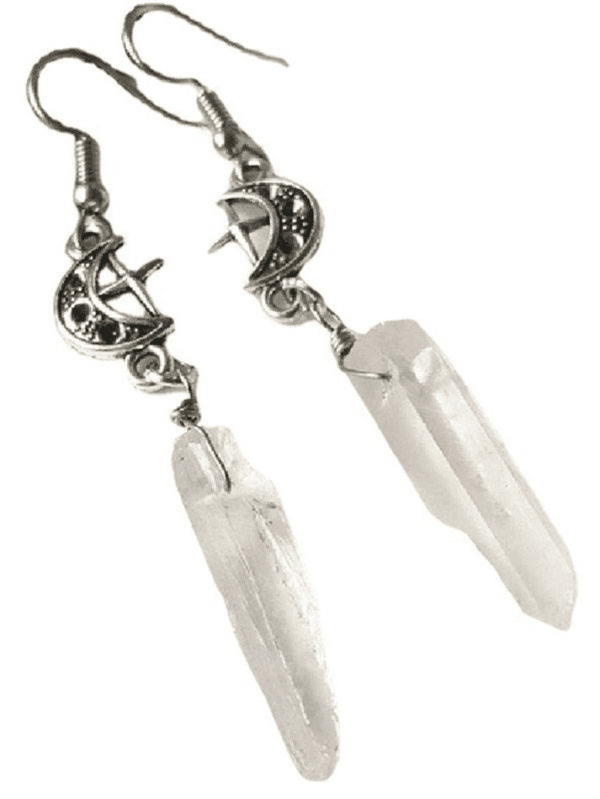 Boucles Doreilles En Quartz Avec Lune Croissante, Design Élégant Et Inspiré De La Nature.