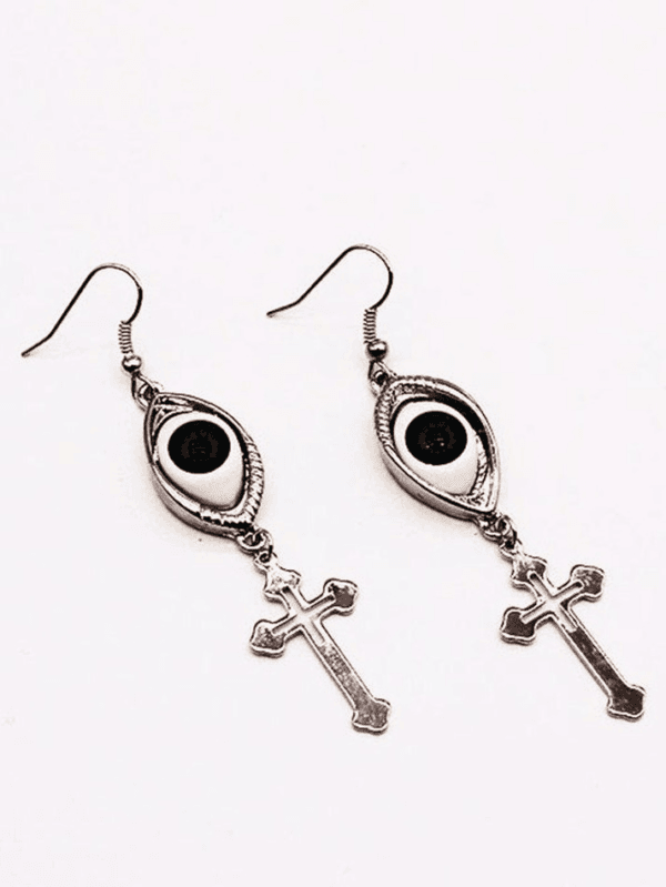 Boucles Doreilles Gothiques Avec Motif Dœil Et Croix En Style Bohème Élégant.