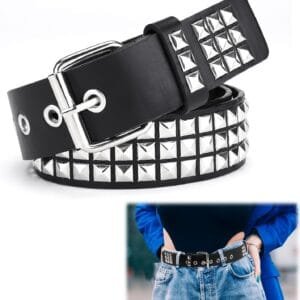 Ceinture Noire Tendance Avec Studs Argentés Pour Un Look Audacieux Et Moderne.