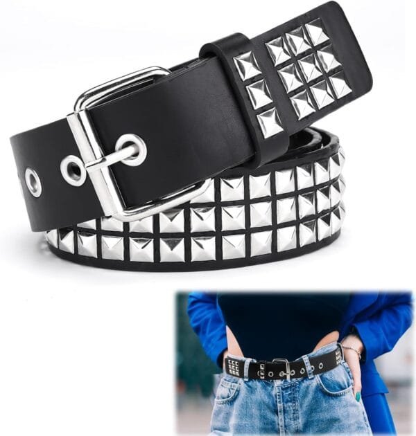 Ceinture Noire Tendance Avec Studs Argentés Pour Un Look Audacieux Et Moderne.