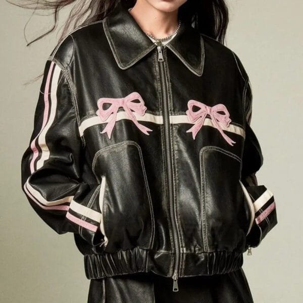 F4F1F13C8289Ac1B1Ee0Ff176B56Fc60 Y2Kstyle.fr Veste Avec Nœud Élégant Rose Vestes Harajuku